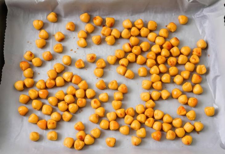 Spicy Baked Chickpeas Scattered on Baking Paper for a Crispy Snack